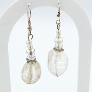 4/24$  Natural Polished Stone And Bead Dangle Earrings